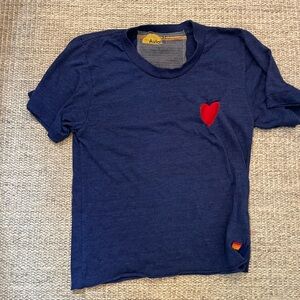 navy cropped AV top with red heart on the corner